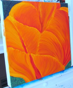 Work In Progress, Orange Tulip, Oil Painting (phase 2)