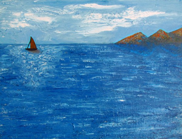 Lonely Sailboat, Oil Painting